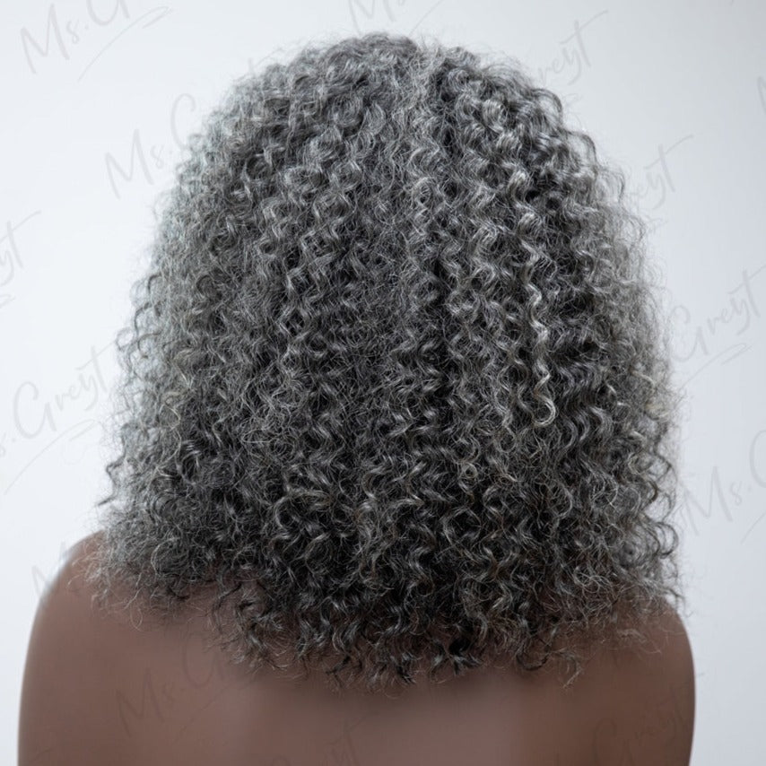 Shoulder Length Grey Curly Human Hair Lace Front Wig™️-GLFW006S