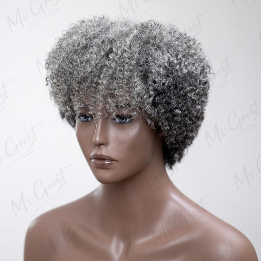 Short Grey Coily Human Hair Lace Front Wig™️-GLFW002S