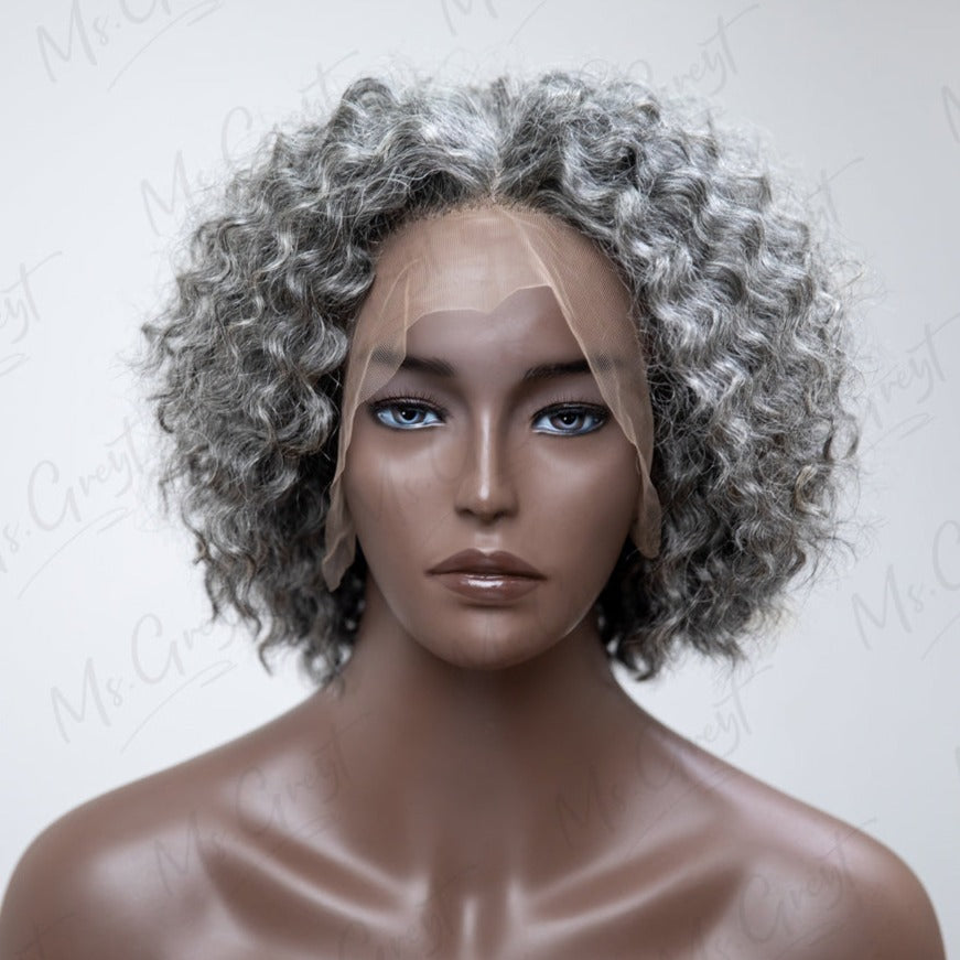 Short Bob Grey Curly Human Hair Lace Front Wig GLFW004S msgreyt