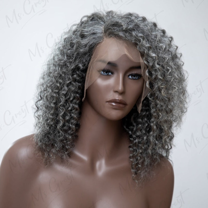 Shoulder Length Grey Curly Human Hair Lace Front Wig™️-GLFW006S