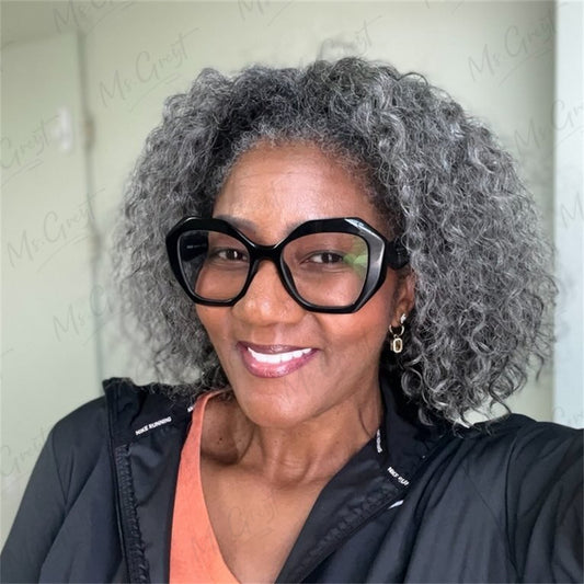 Short Bob Grey Curly Human Hair Lace Front Wig™️-GLFW004S