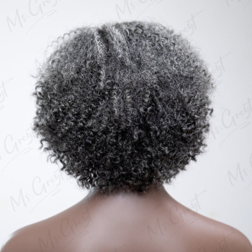 Short Layered Gray Curly Human Hair Lace Front Wig™️-GLFW009S