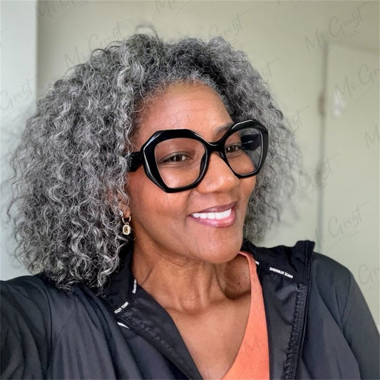 Short Bob Grey Curly Human Hair Lace Front Wig™️-GLFW004S