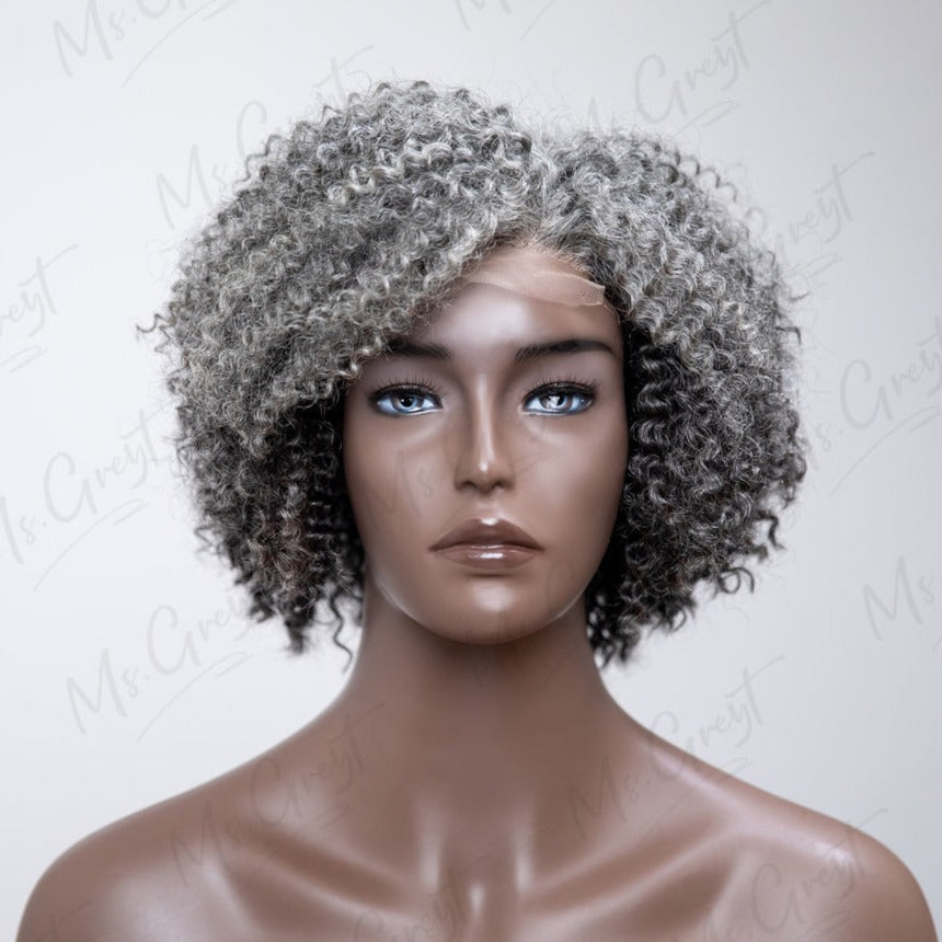 Short Layered Gray Curly Human Hair Lace Front Wig™️-GLFW009S