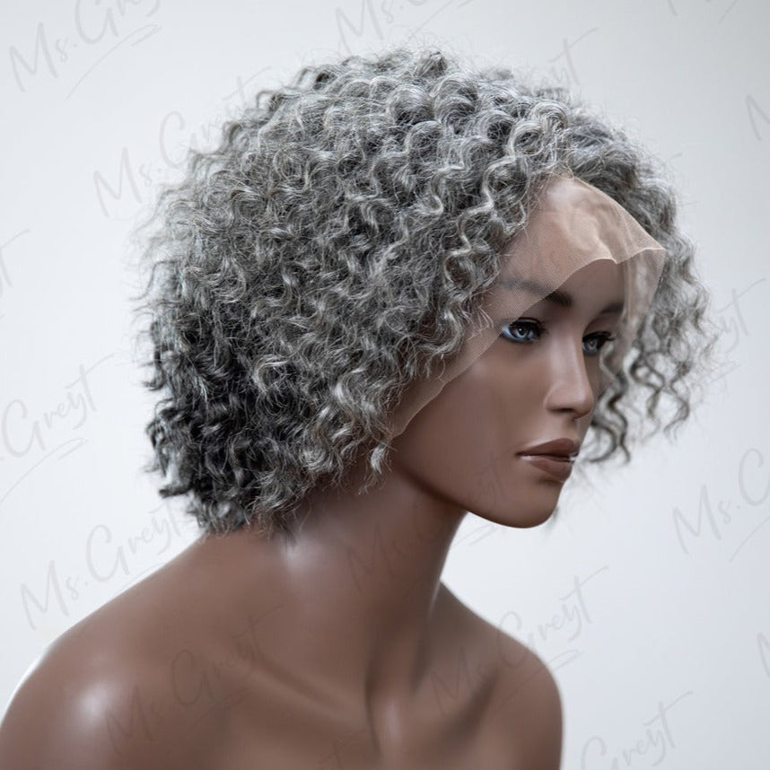 Short Bob Grey Curly Human Hair Lace Front Wig™️-GLFW004S