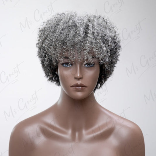 Short Grey Coily Human Hair Lace Front Wig™️-GLFW002S
