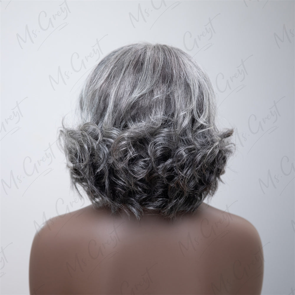 Short Grey Wavy Bob Human Hair Lace Front Wig™️-GLFW007S