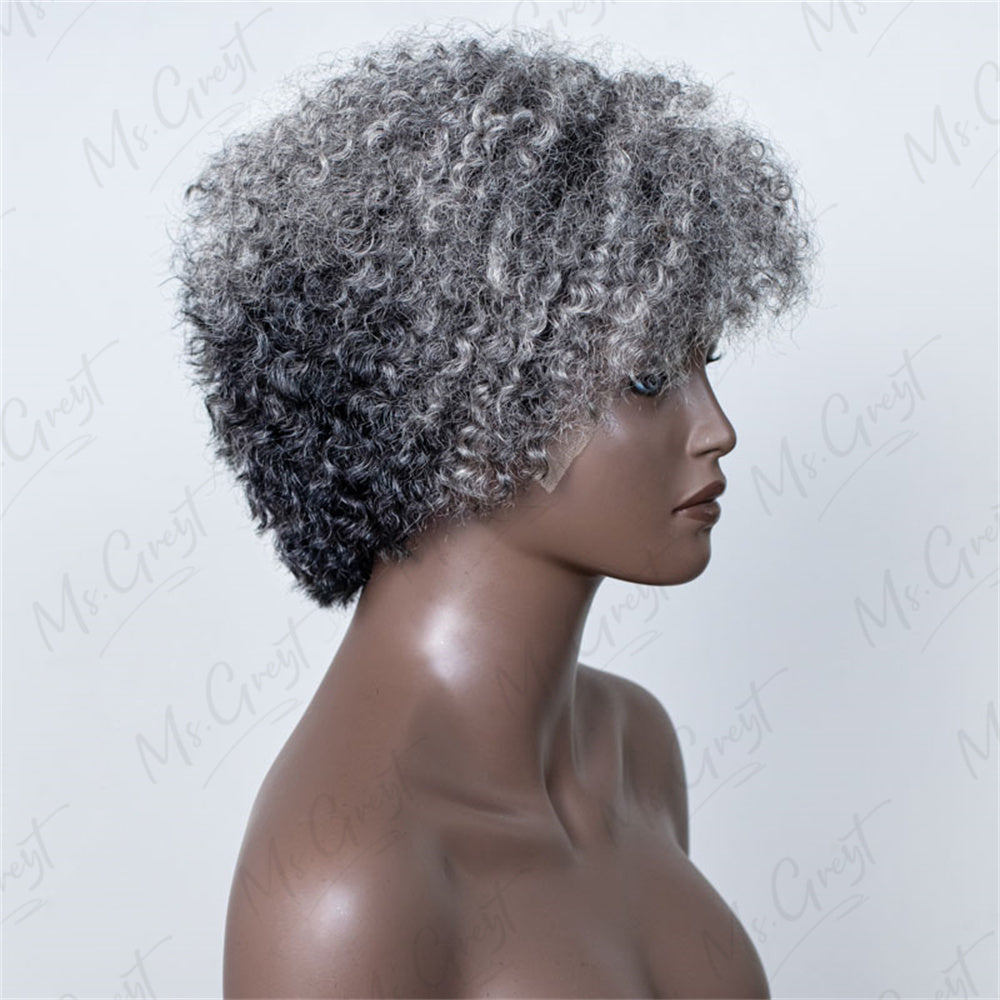 Short Side Part Grey Human Hair Curly Lace Front Wig™️—GLFW008S