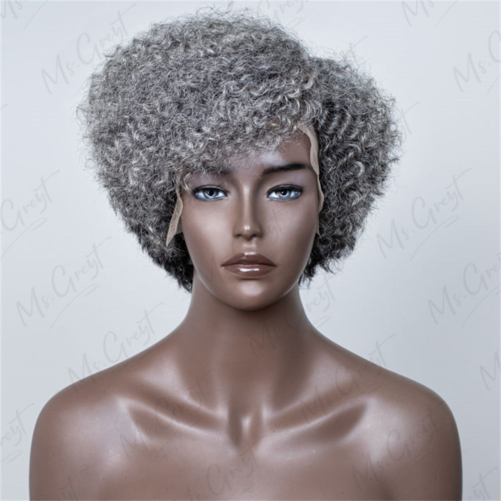 Short Side Part Grey Human Hair Curly Lace Front Wig™️—GLFW008S