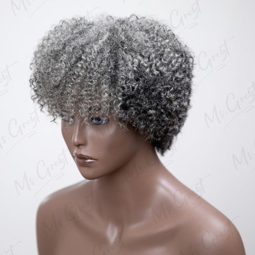 Short Grey Coily Human Hair Lace Front Wig™️-GLFW002S