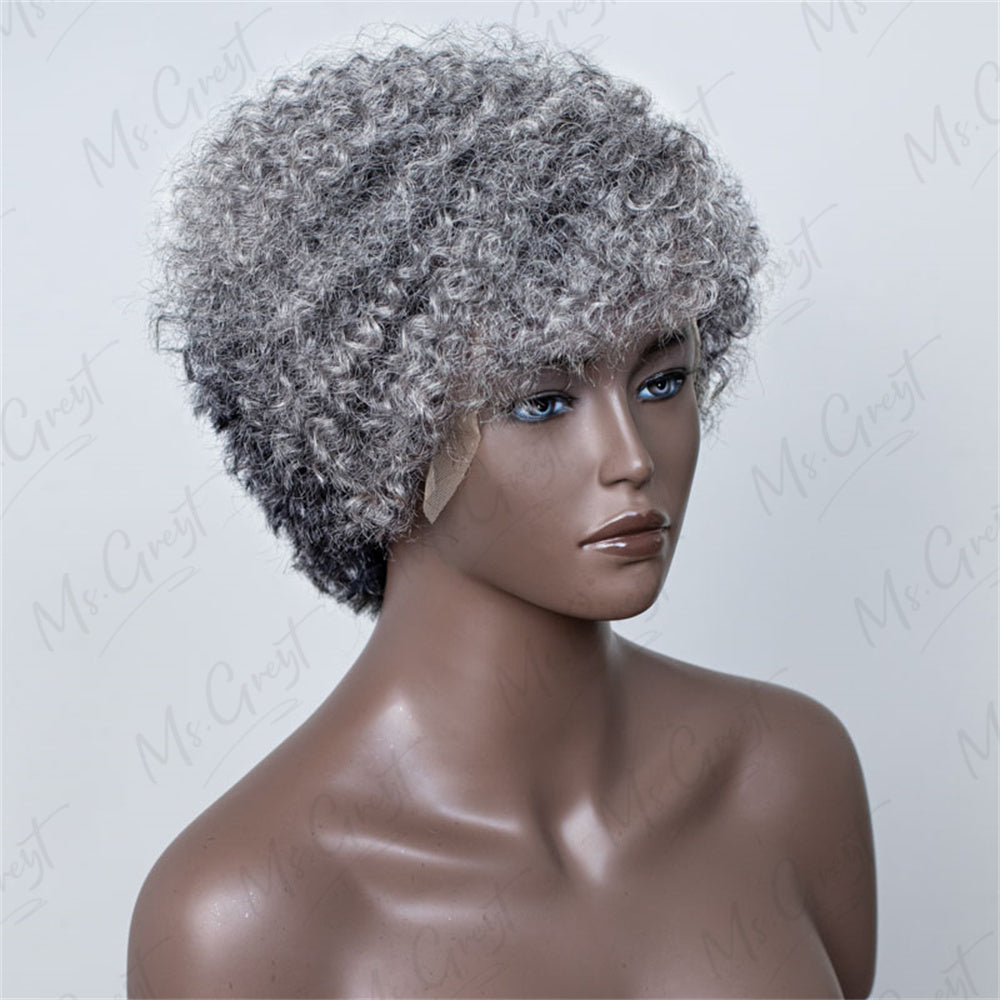 Short Side Part Grey Human Hair Curly Lace Front Wig™️—GLFW008S