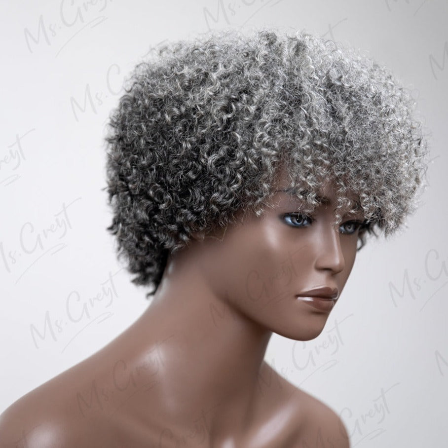 Short Grey Coily Human Hair Lace Front Wig™️-GLFW002S