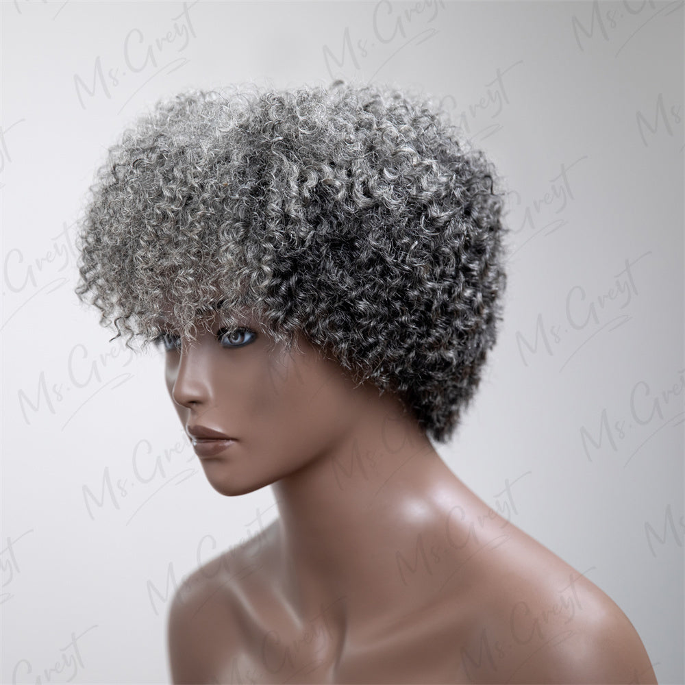 Short Grey Coily Human Hair Lace Front Wig™️-GLFW002S