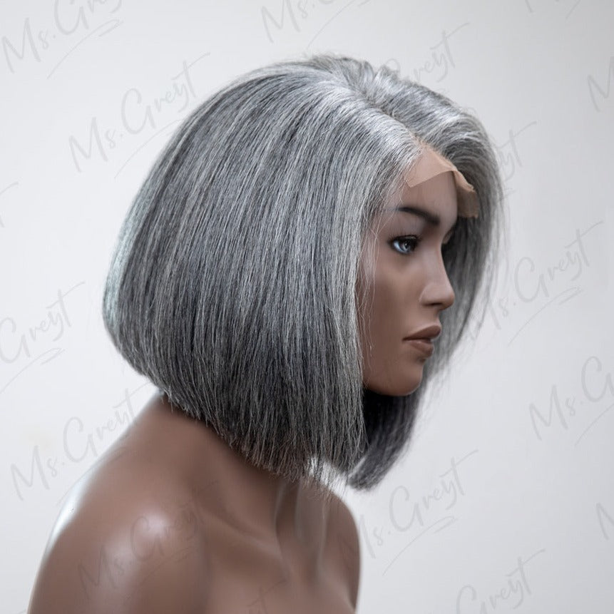 Layered Short Bob Grey Human Hair Lace Front Wig™️-GLFW005S